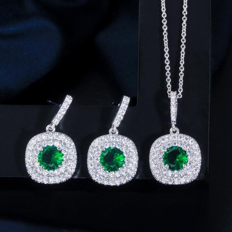 

Серьги-гвоздики с цирконом, персонализированное микро-паве, кристальное популярное ожерелье, ювелирный маленький набор, цепочка зелёный