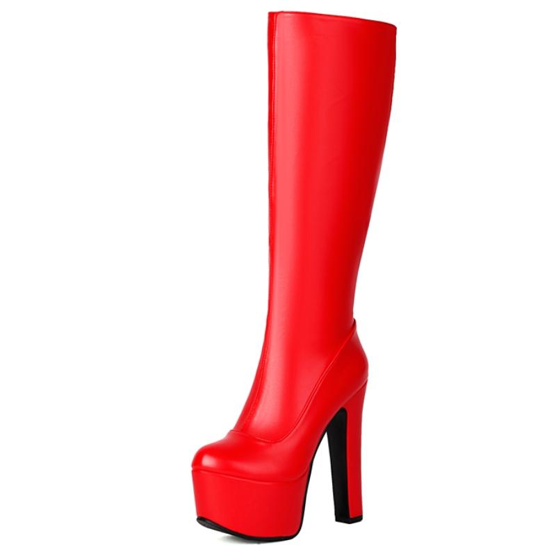 

Красные женские сапоги до колена на платформе, сексуальные зимние туфли 2025 года, роскошные очень высокие каблуки, длинные фетиш-сапоги для вечеринок, женские, большой размер 45 44