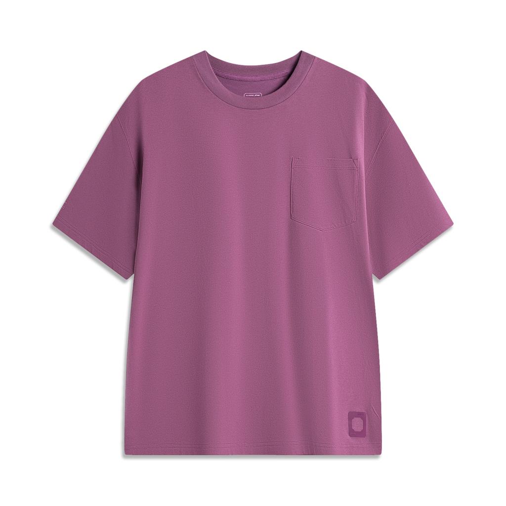 Li Ning China Color Series Solid Color Loose Comfortable Versatile Breathable Short Sleeve T-Shirt Unisex Tops Purple AHSU737-3