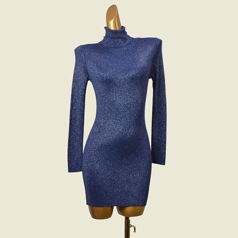 Trade Original Order Turtleneck Bottoming Dress Gold and Silver Silk Slim Fit High Elastic Autumn and Winter Inner Wear Long Sleeve Knitted Hip Skirt
