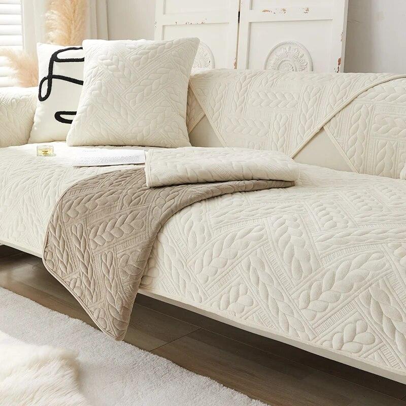 Non-Slip Sofa Cushion Cover Couch Towel for Living Room Quilted Plush Backrest Armrest Cover Universal for All Seasons