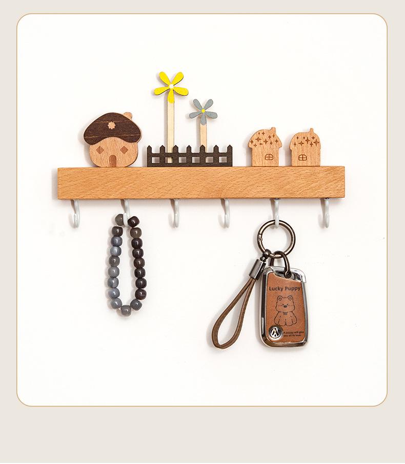 Nordic Wooden Wall Key Holder & Shelf - Stylish Entryway Hook for Keys & Decor