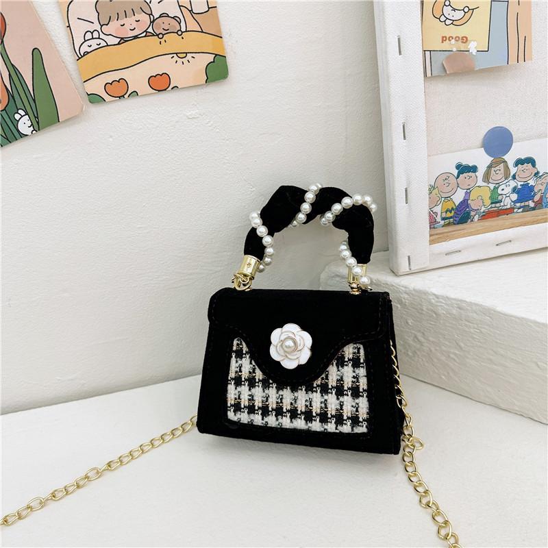 

Trendy Korean Style Girls Pearl Handbag Charming Toddler Accessory Small Square Bag чорний