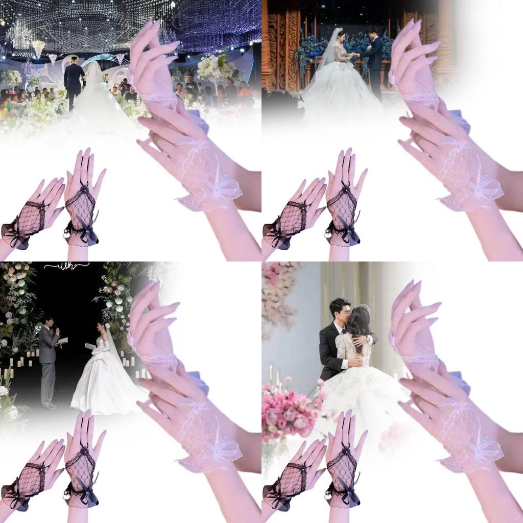 Stylish Short Mesh Gloves For Bride's Wedding Attire And Daily Wear In Soft White