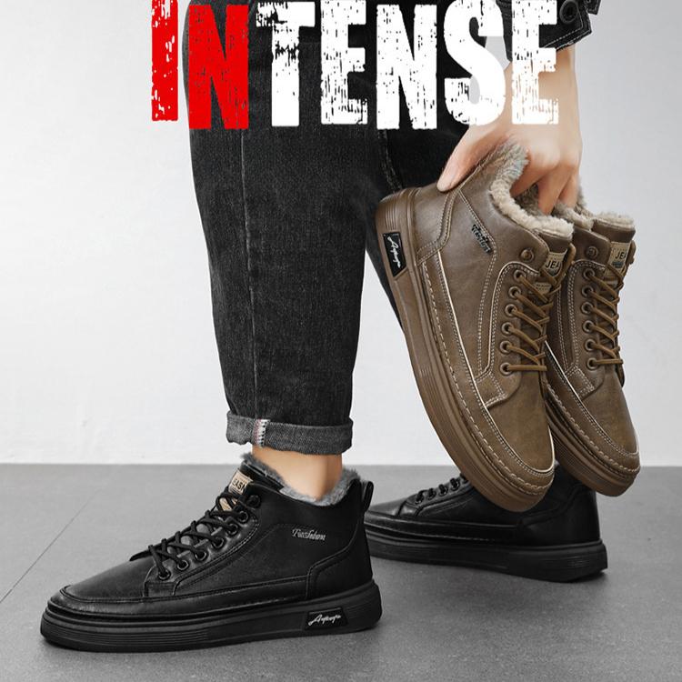 Winter Men's Shoes with Plush High Top Boots Trendy Versatile Shoes  Anti Slip Thick Warm Cotton Men's Shoes