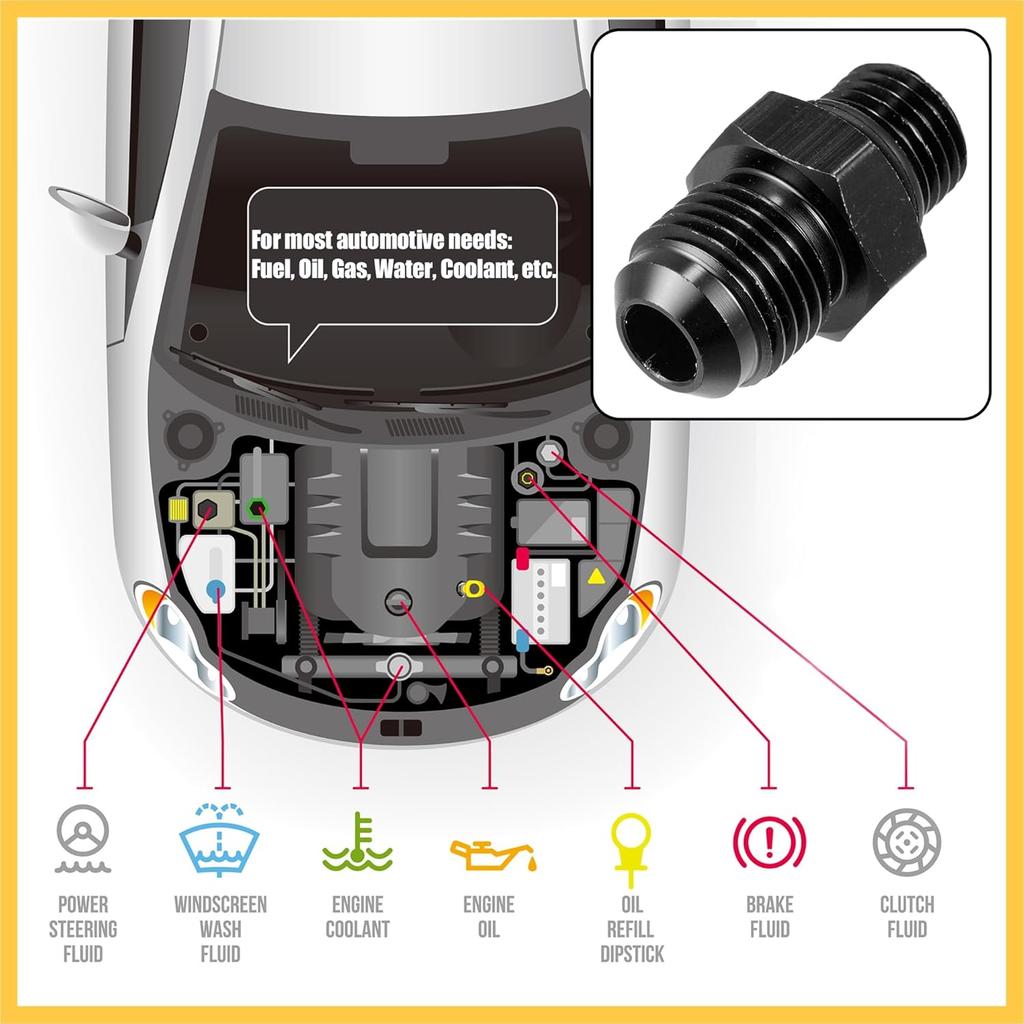 2pcs Black 6AN Male to M12 x 1.25mm Thread Tube Hardline Fuel Line Adapter Oil Gas Pipe Fitting Auto Replacement Parts