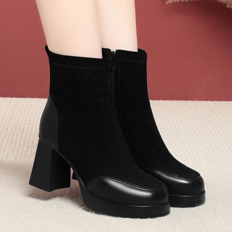 Модні жіночі чоботи товстий каблук квадратний носок короткі чоботи жіночі весняно-осінні одинарні чоботи м'яка шкіра тонкі чоботи середній каблук черевики Мартін жіночі