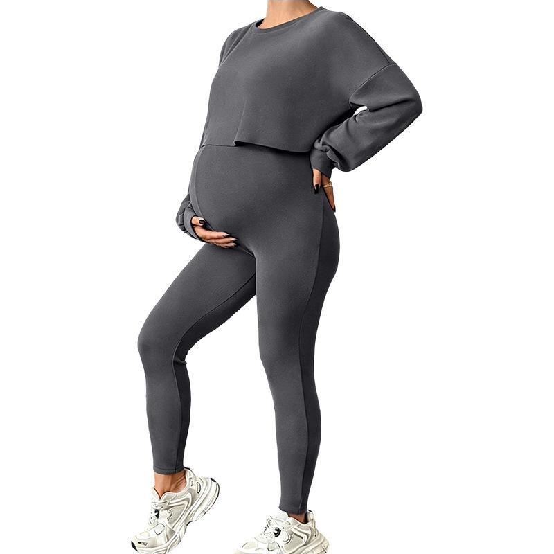

Grey Strappy High Waist Maternity Jumpsuit: Comfortable Autumn/Winter Wear for Pregnant Women L серый