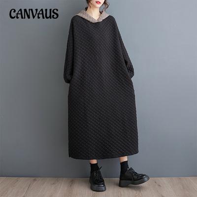 Vestido Feminino de Outono e Inverno Plus Size Solto Confortável Casual de Comprimento Médio