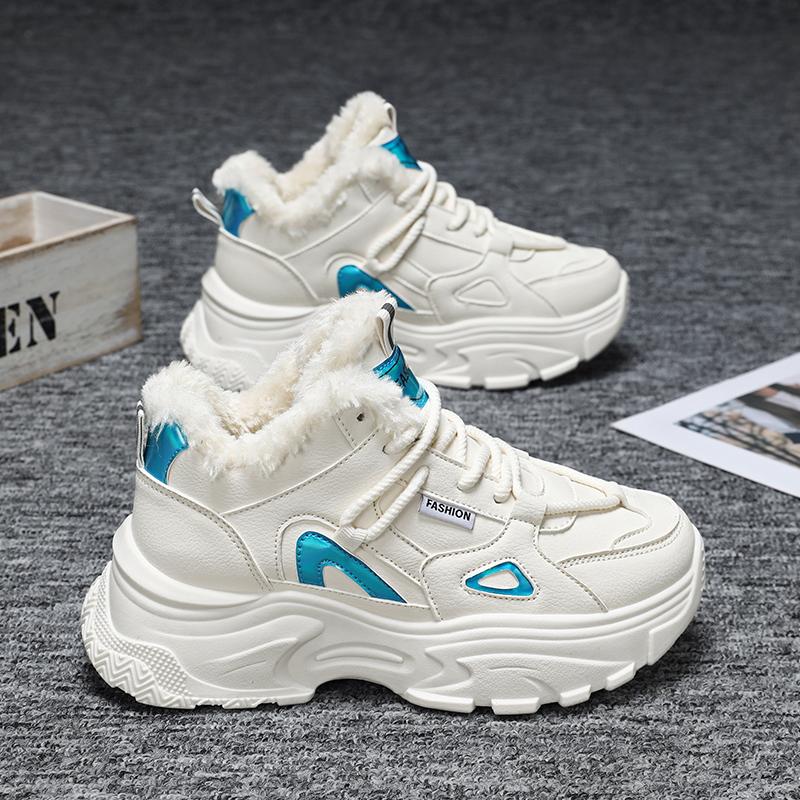 TUINANLE Teplé zimní tenisky dámské kožešinové bavlněné boty ležérní sportovní skateboardové trenéry plyšové pohodlné sněhule