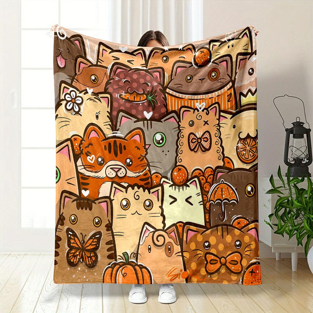 Cute Cartoon Cats Blanket Bedroom Blanket for Livingroom Couch Lunch Break Soft Throw for Friend's Festival Gift
