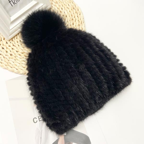 

Новая зимняя шапка для девочек и мальчиков, вязаная из натурального меха норки и лисы, с помпоном, теплая, эластичная, высокого качества, детская уличная шапка-бини head size 45-55cm чёрный