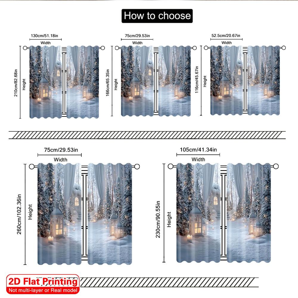 2pcs 2D flat printing Merry Christmas Curtains winter forest Polyester Without Electricity Holiday Decorations Perfect for New