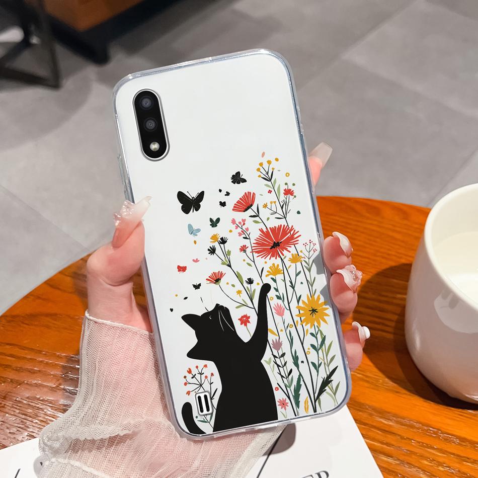 For Samsung Galaxy A01 M01 Core Case Gradient Flowers Soft TPU Silicone Phone Cases For Samsung A 01 M 01 Protective Back Cover