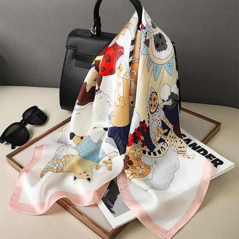 Luxury 70cm Silk Square Scarf Women Print Satin Neck Tie Female Hair Wrist Bandana Headkerchief Shawl Wrap Hijab Echarpe