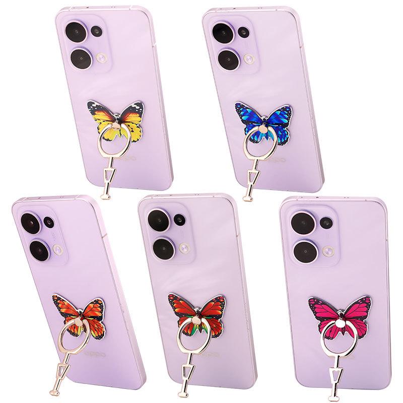 Butterfly Ring Holder: Full Metal Vertical Phone Stand, Cartoon Design for Women.