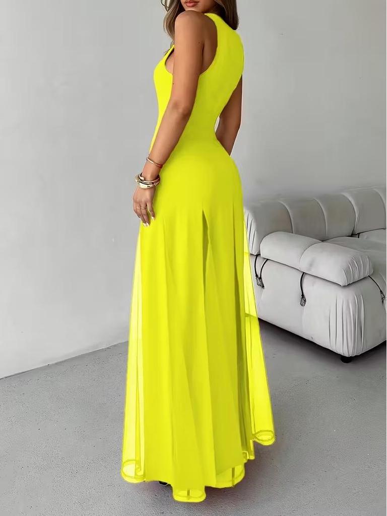 Elegante Zomer Mouwloze Doorzichtige Split Zoom Lange Jurk voor Dames