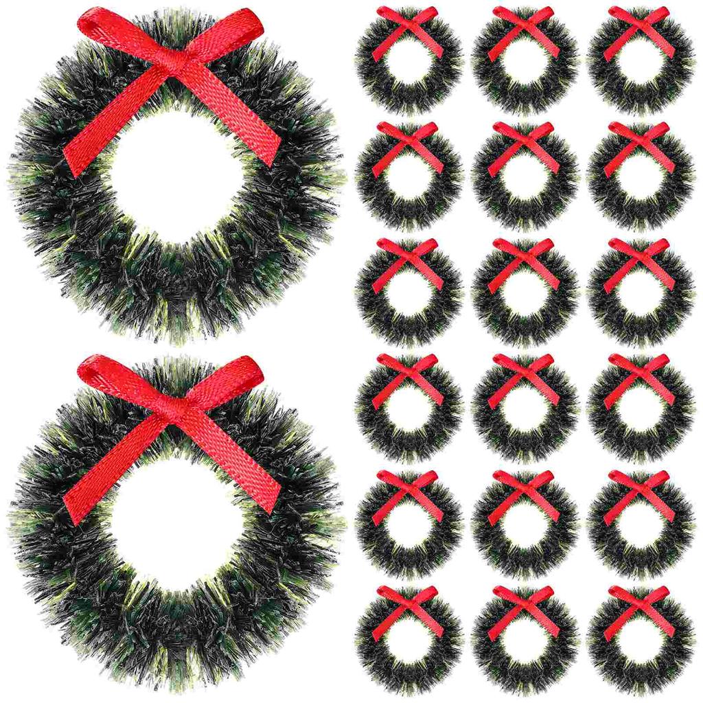 20 Pcs Model Christmas Small Wreath Window Decorations 1 12 Scale Dollhouse Accessories Plastic Mini