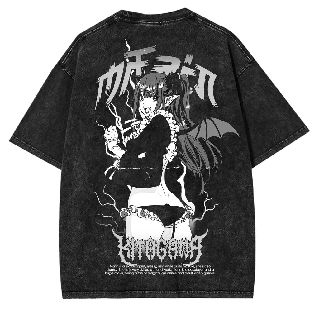 My Dressup Darling Anime Gojo Wakana Kitagawa Marin Washed T Shirt Summer Casual Short Sleeve Cotton Tees Tops Men Women Tshirt
