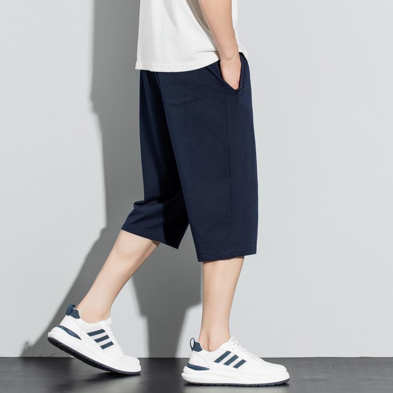 Summer Cotton Cropped Pants Men's Summer Thin Section Drawstring Feet Plus Size Shorts Loose Plus Casual Sports Pants