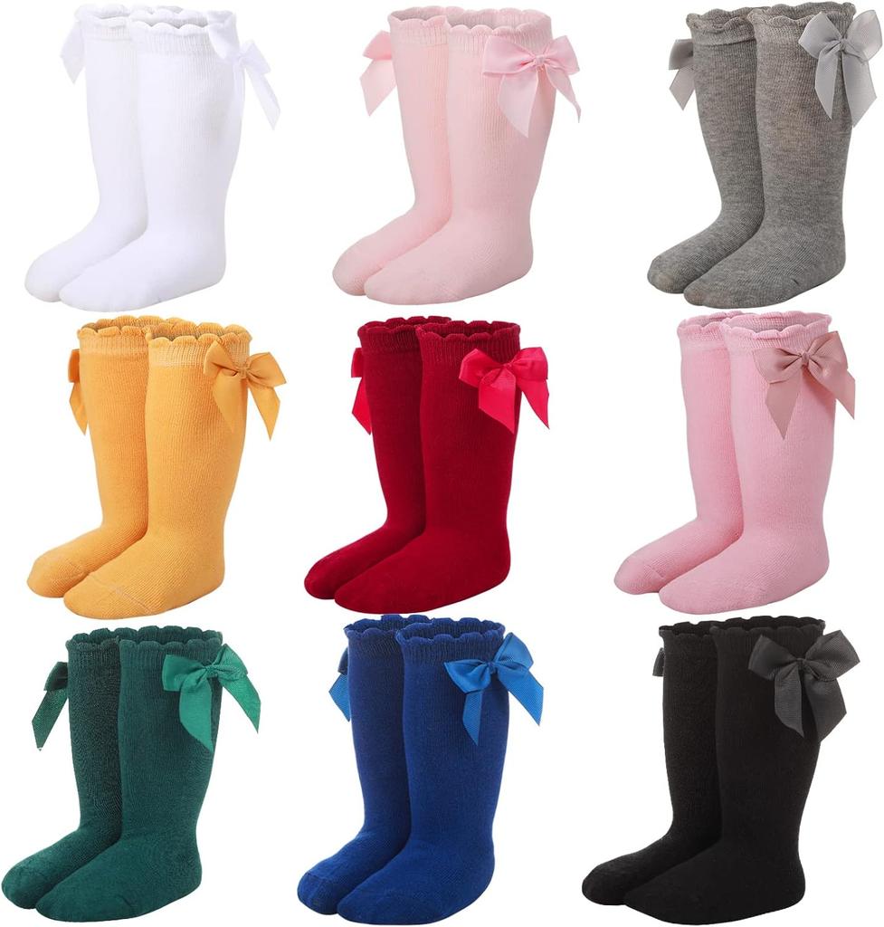 Baby Knee High Socks with Bow Knit Toddler Girl Dress Socks Cotton Tube Long Socks for Baby Newborn Infant