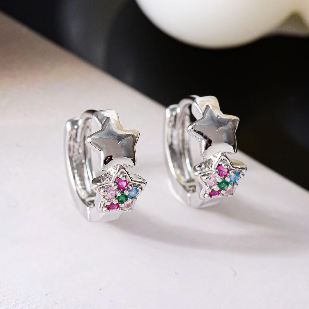 Cute Female Colorful Star Zircon Stone Hoop Earrings 2024 Trend Gold Color Summer Jewelry For Women