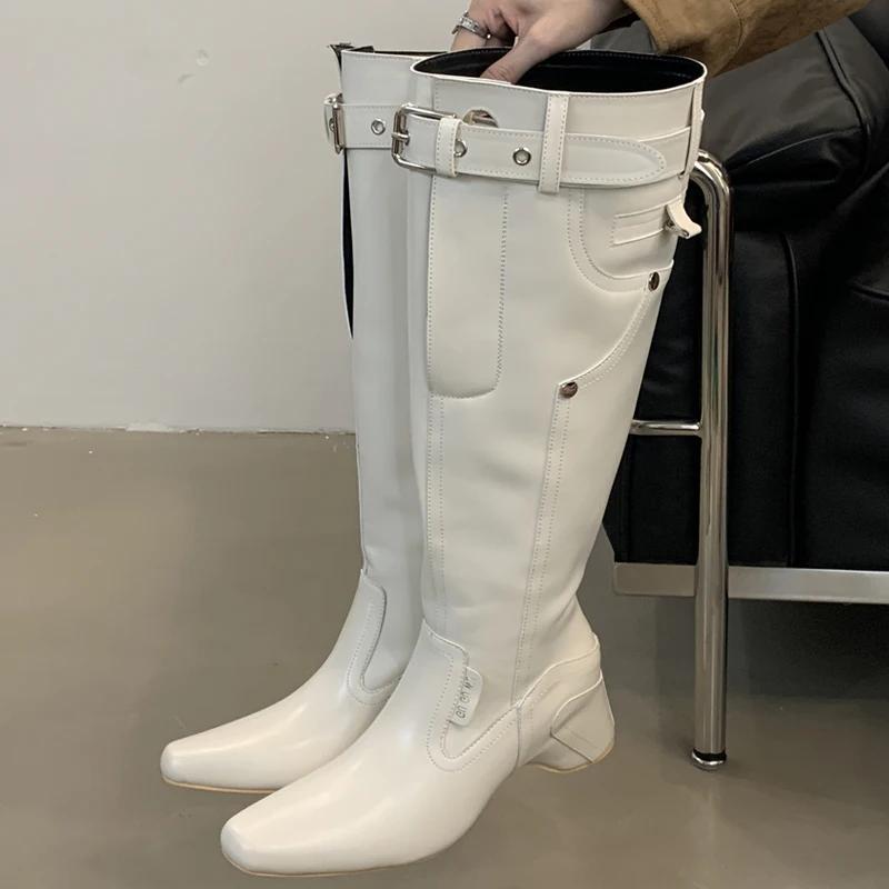 

Eilyken Designer Wedges Heels Women Knee High Boots Fashion Belt Buckle Long Booties Street Winter Shoes De Mujer 35