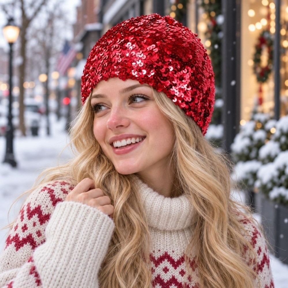 Sparkly Sequin Sequin Beanie Hat Shiny Finish Glitter Beanie Hat Popular Knit Beanie Hat For Women