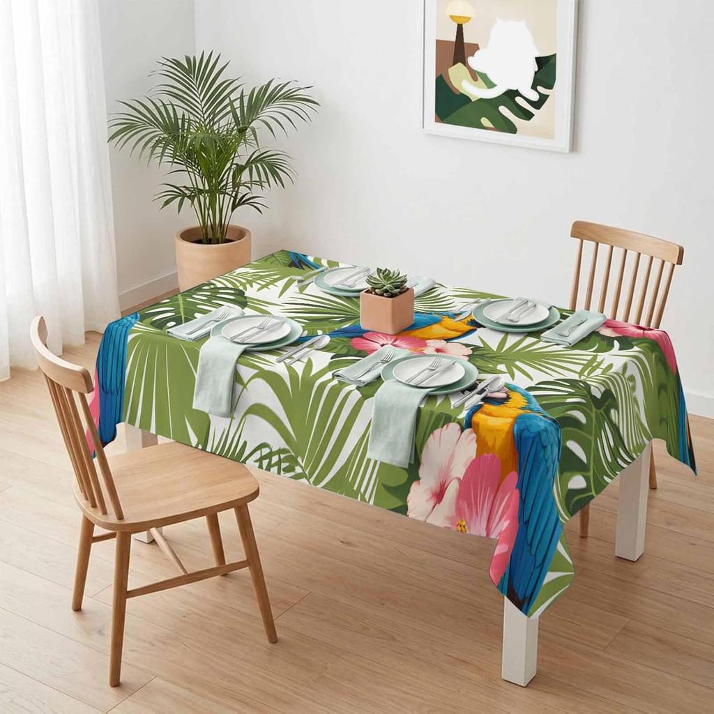Tropical Palm Leaves Parrot Rectangle Tablecloth for Table Decor Summer Jungle Plant Kitchen Dining Table Cloth Party Decoration
