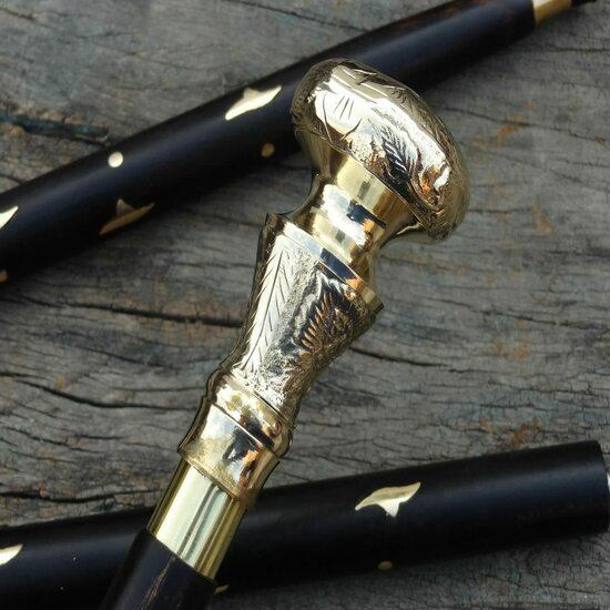 Antique Style Victorian Vintage Designer Brass Handle Cane Wooden Walking Stick