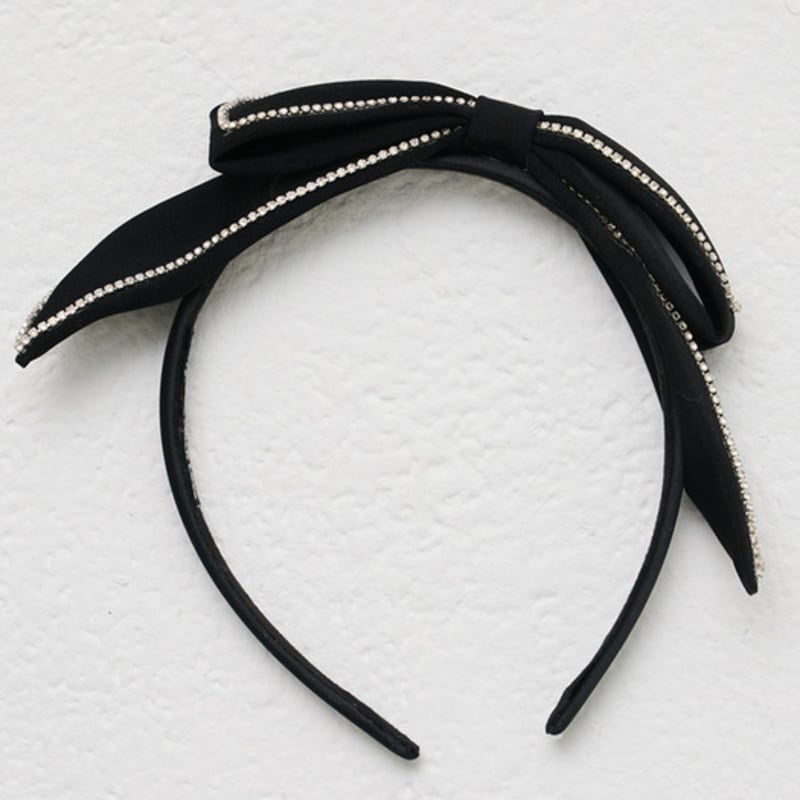 SORRY TOO MUCH LOVE Art Deco Jewel Satin Ribbon Hairband_Black