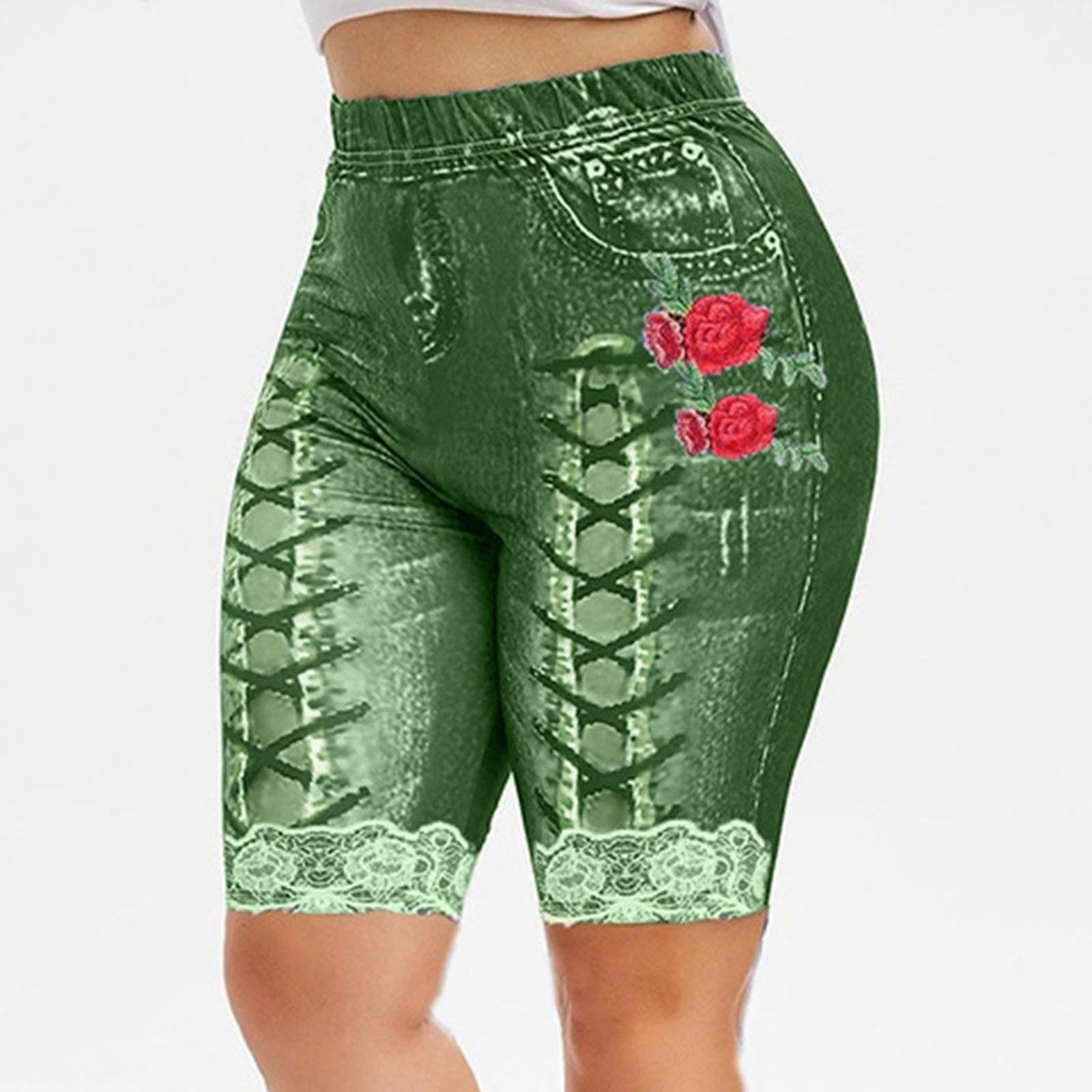 Женские укороченные джинсы с высокой талией больших размеров, джинсовые эластичные шорты, джинсовые брюки XXXL зелёный