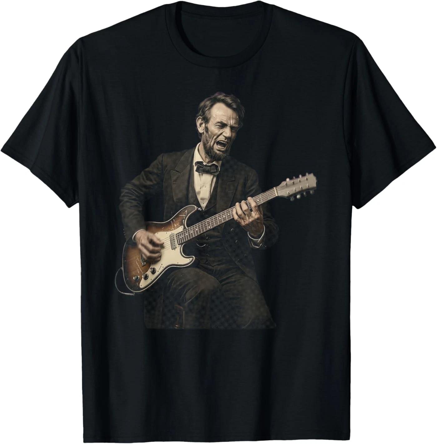 Abraham Lincoln Abe Playing A Vintage Guitar Retro T-Shirt XL