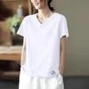 Belly-covering Shirt Loose Short-sleeved Summer New Versatile V-neck Design Labeling T-shirt Women