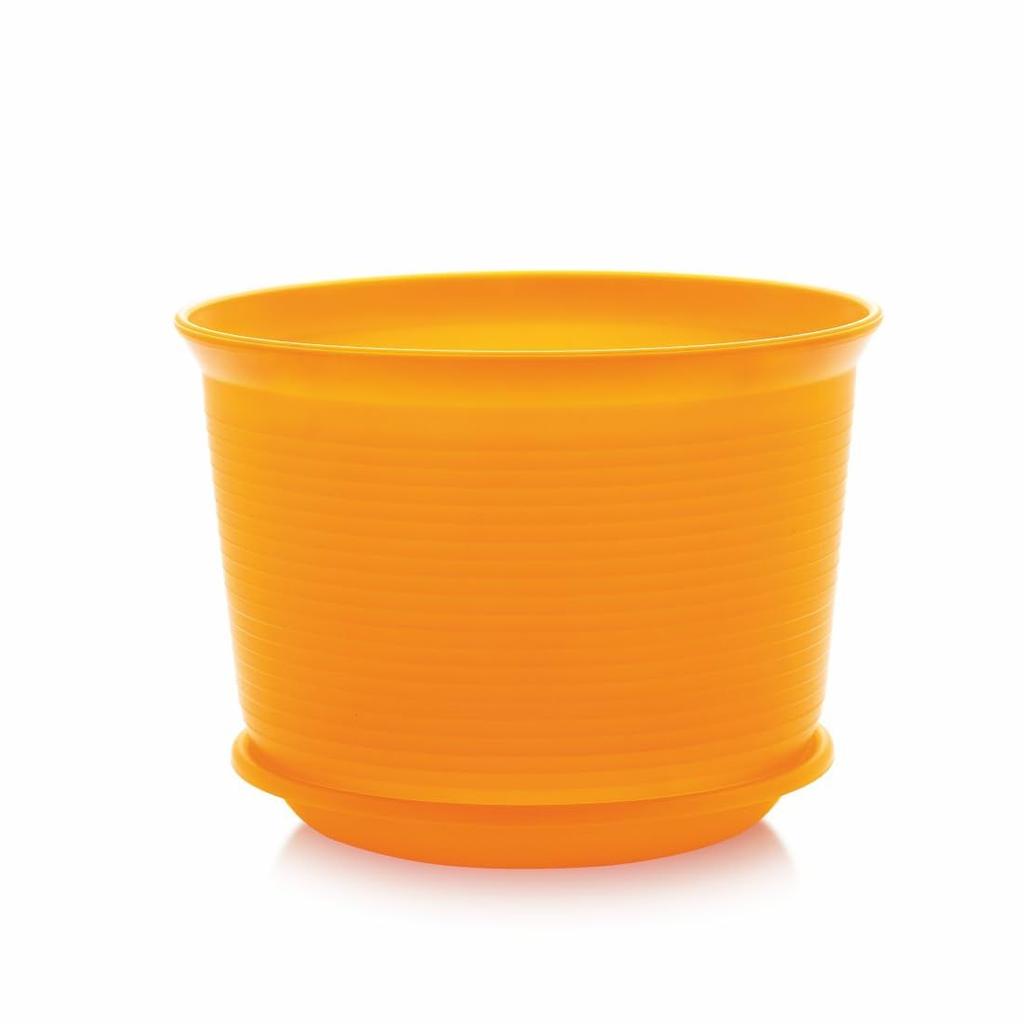 10 Inch Plastic Round Flower Pots with Tray for Home Planters, Terrace, Garden Etc | Pack of 05 | Orange | for Home Indoor & Outdoor Gardening Plants