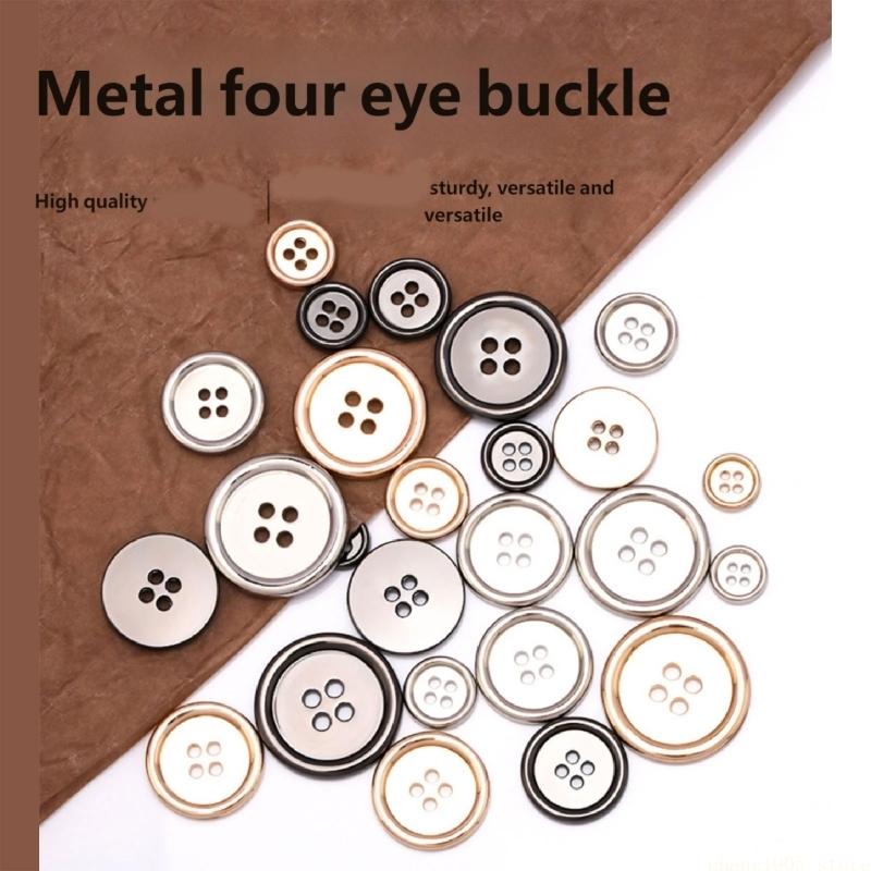 QX2E Fashionable Thin Edges Metal Button Four Eye Designs For Sewing Garments Alloy