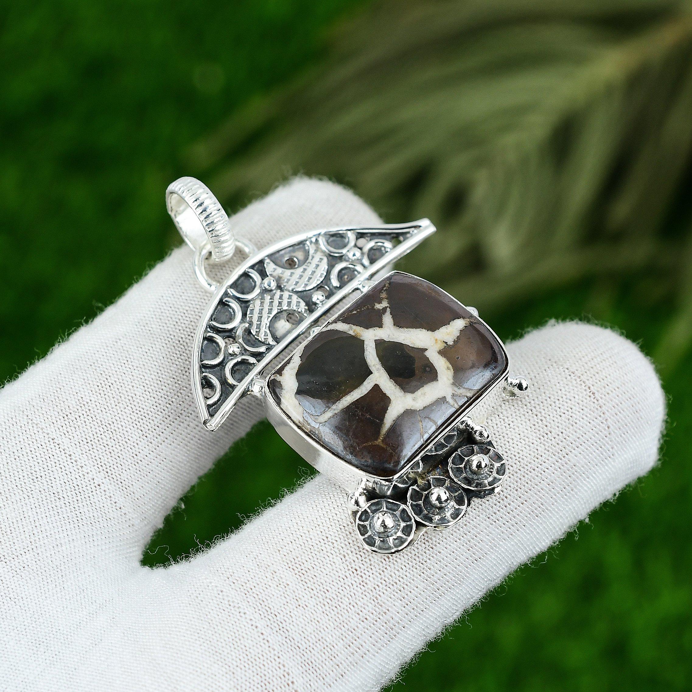 

925 Sterling Silver Moroccan Mud Crack Fossil Gemstone Bezel Daughter Pendant