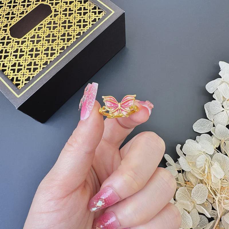 Gradient Enamel Butterfly Ring: Luxurious Sand Gold Fashion Jewelry for Women