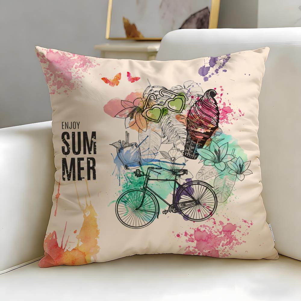classic theme Country flower bicycle Cushion Cover Soft EasyWash Pillow Case Versatile for Couch Bed Travel and Office