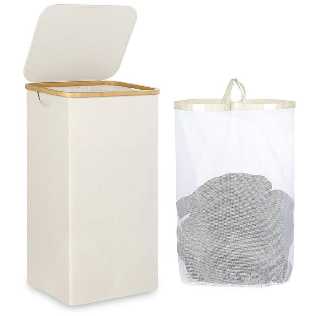 100L Slim Laundry Hamper with Lid Dirty Clothes Basket with Removable and Washable Inner Bag Foldable for Bathroom Bedroom Dorm