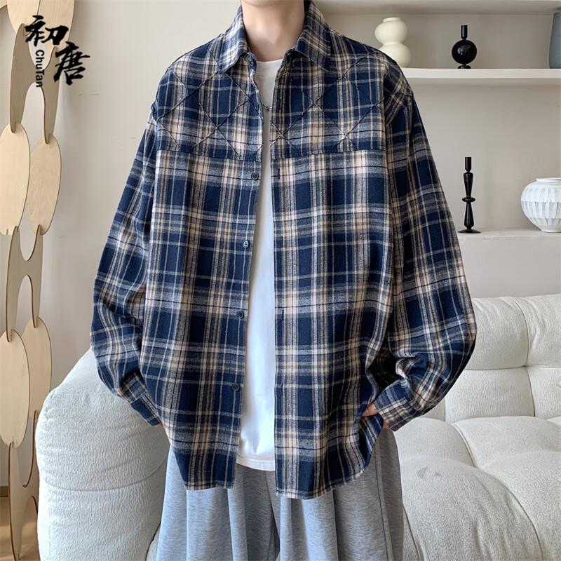 Chutang Men's Plaid Long Sleeve Work Shirt