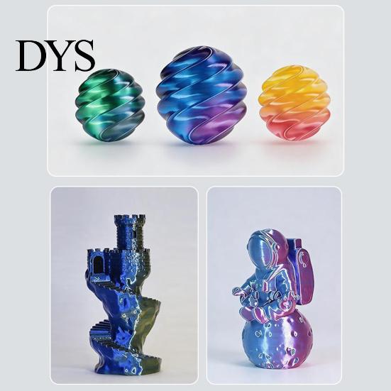 Object Printing Material Three-Color Gradient Silk PLA Filament, 1.75mm 1Kg Spool, Shiny Multicolor 3D Printer Filament for DIY Figurines Models