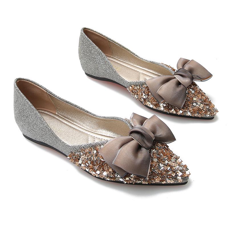 Spring 2025 Women's Rhinestone Bow Pointed Toe Loafers, Sizes 41-43