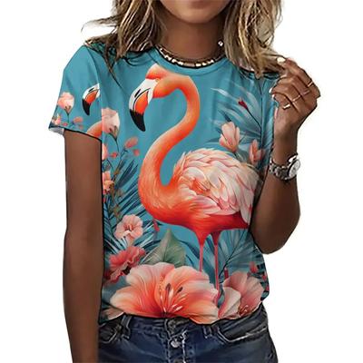 Summer Tropical Plant Flamingo 3D Print T-Shirts Women O-Neck Short Sleeve T Shirt Street Y2k Harajuku Tees Tops Female Clothing