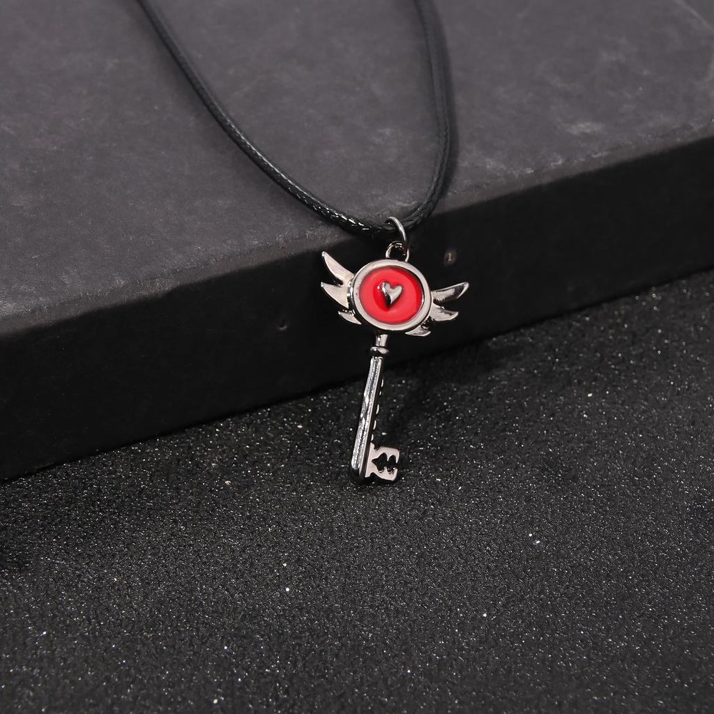Hazbin Anime Hotel Schlüssel Halskette Liebesherz Flügel Anhänger Halskette Für Frauen Männer Choker Cosplay Accessoires Schmuck Geschenke