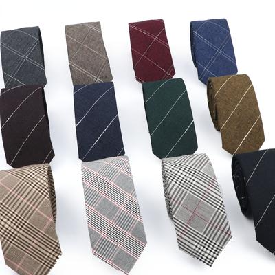 Cravate élégante à carreaux en coton pour hommes, cravate étroite faite à la main pour costume d'affaires