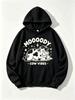 Denim And Letter Print Sweatshirt, Drawstring Hoodie, Casual Long-Sleeve Kangaroo Pocket Sweatshirt, Women's Clothing