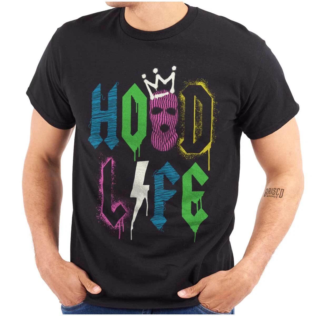 

Urban Streetwear Hood Life Graffiti Crown Womens or Mens Crewneck 100% Cotton T-shirt Mens Tees Top Tee XL