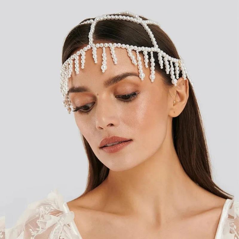 Pearl Tassel Hair Chain Bridal Wedding Temperament Mesh Headwear Light Luxury Accessories Headwear