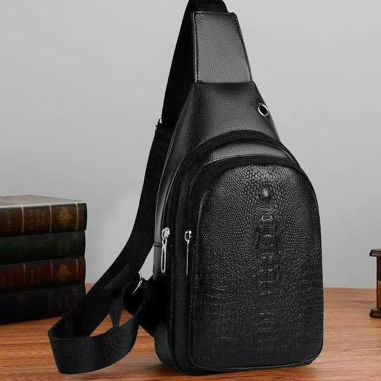 Trendy Men's Crocodile Pattern Crossbody Chest Bag - Fashionable, Casual, Versatile PU Sport Pack for 2025